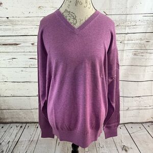 Peter Millar Silk, Cotton and Cashmere Blend V-neck Sweater Raspberry XL